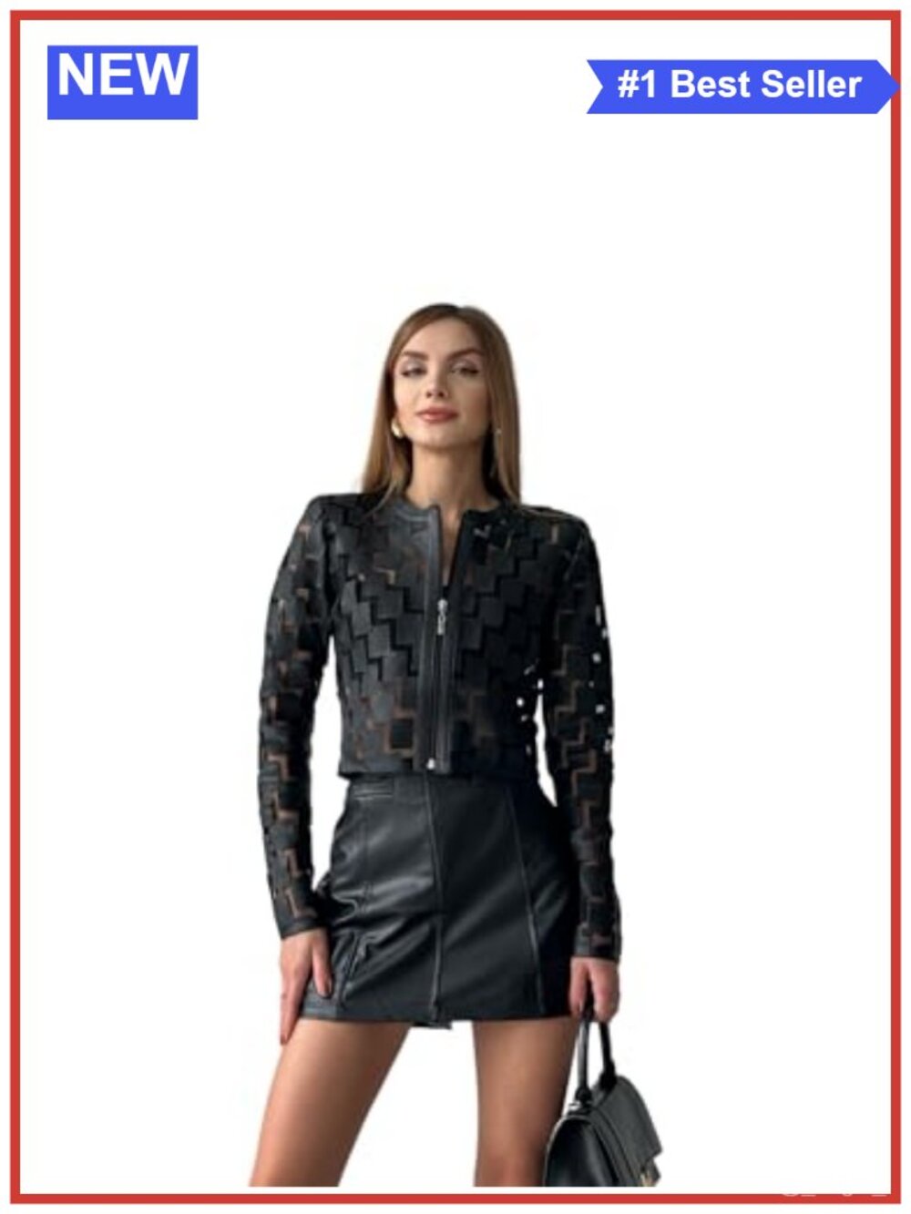 Genuine Lambskin Leather Jacket Women's Handmade Crop Zip Up